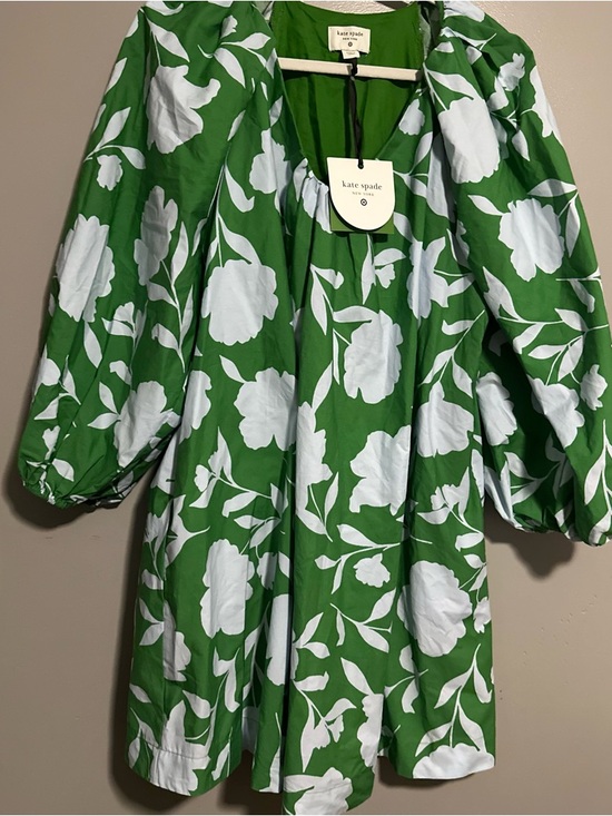 kate spade Green and White Floral Puff-Sleeve Mini Dress - Picture 10 of 11